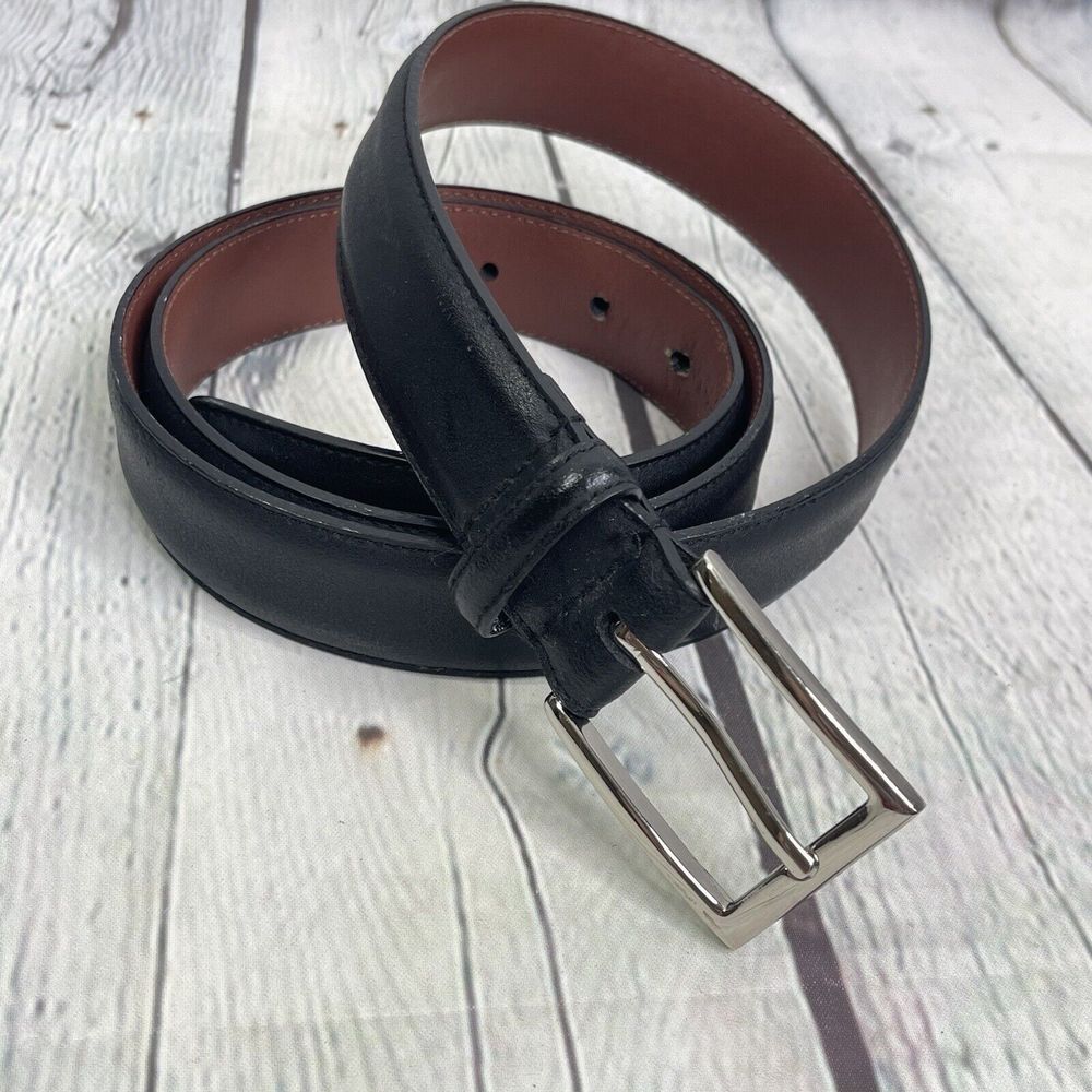 Perry Ellis Men Size 40 Luggage Black Dress Belt Silver 46.5”